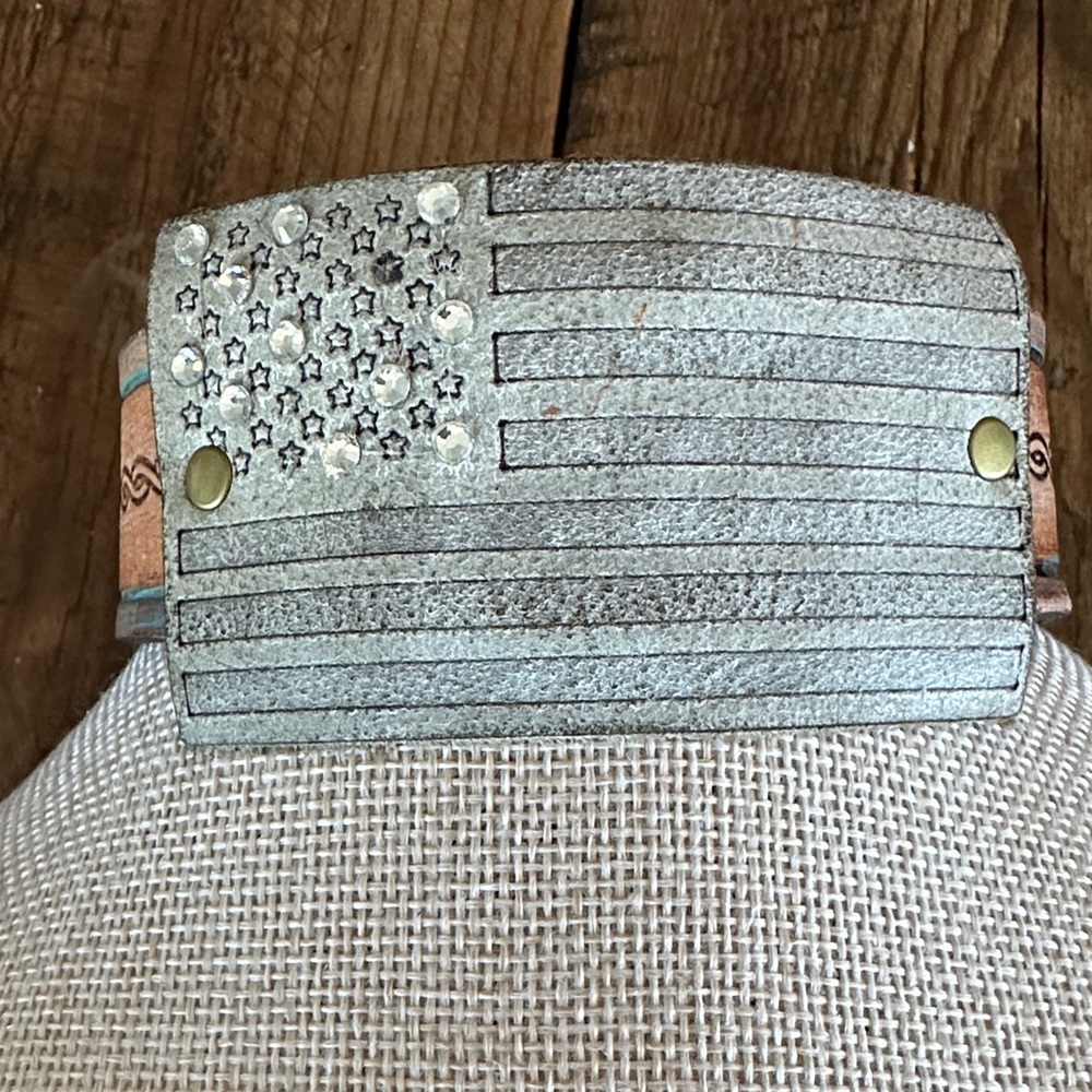 Leather  American Flag  Wrist Cuff
